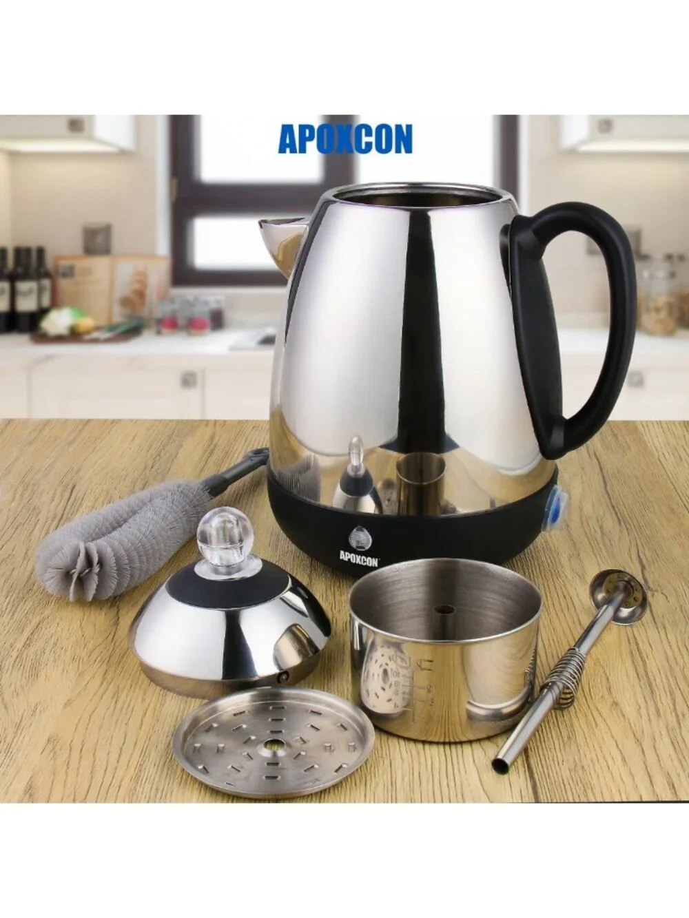 10-Cup Stainless Steel Electric Coffee Percolator with Cleaning Brush - Brew